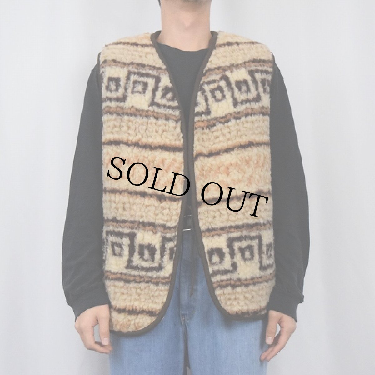 画像2: 総柄 ウールボアベスト 52/54 (2)