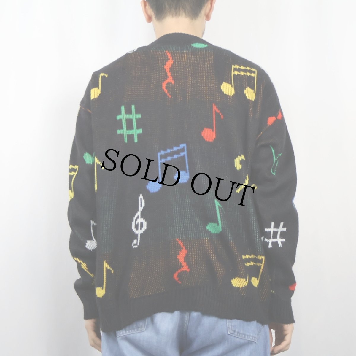 画像3: 80's AIM USA製 音符柄 ニットセーター BLACK M (3)