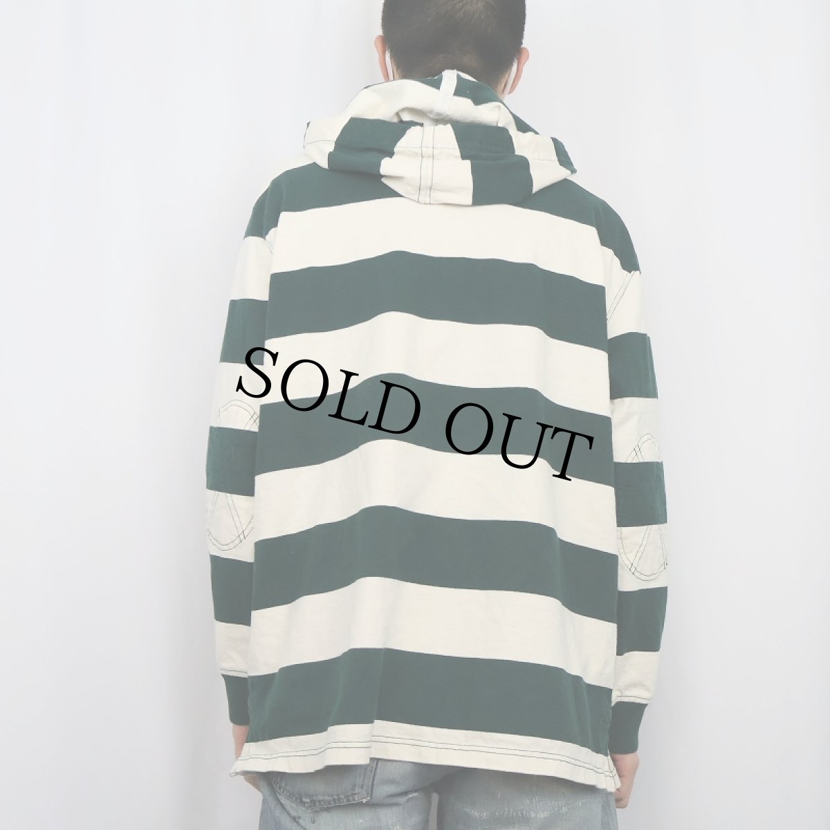 画像3: POLO Ralph Lauren ボーダー柄 フード付きラガーシャツ XL (3)