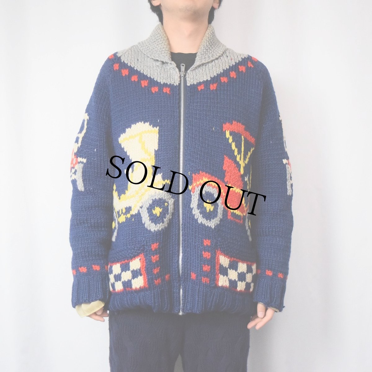 画像2: 70〜80's 車柄 カウチンニットジャケット (2)