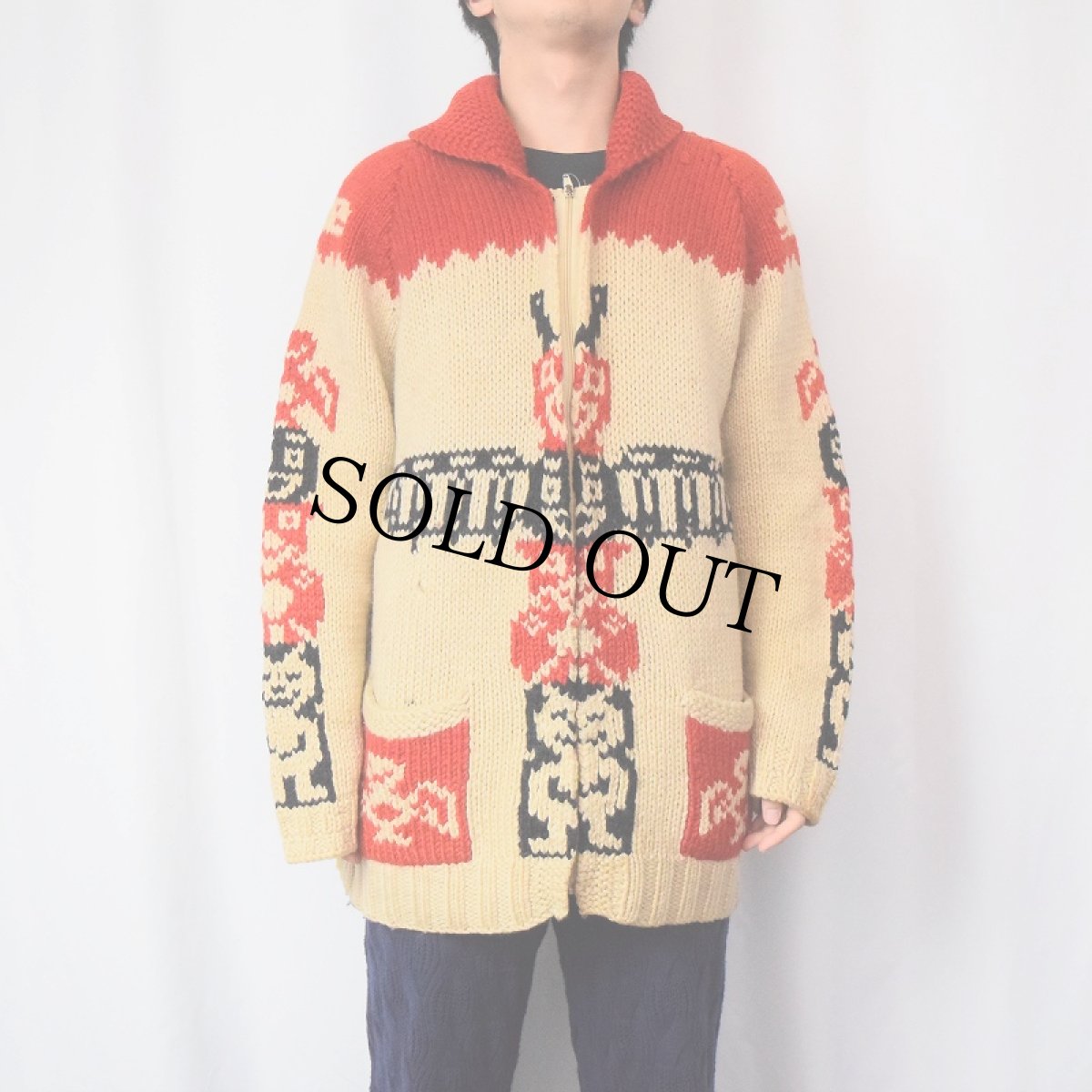 画像2: 70〜80's サンダーバード柄 カウチンニットジャケット (2)