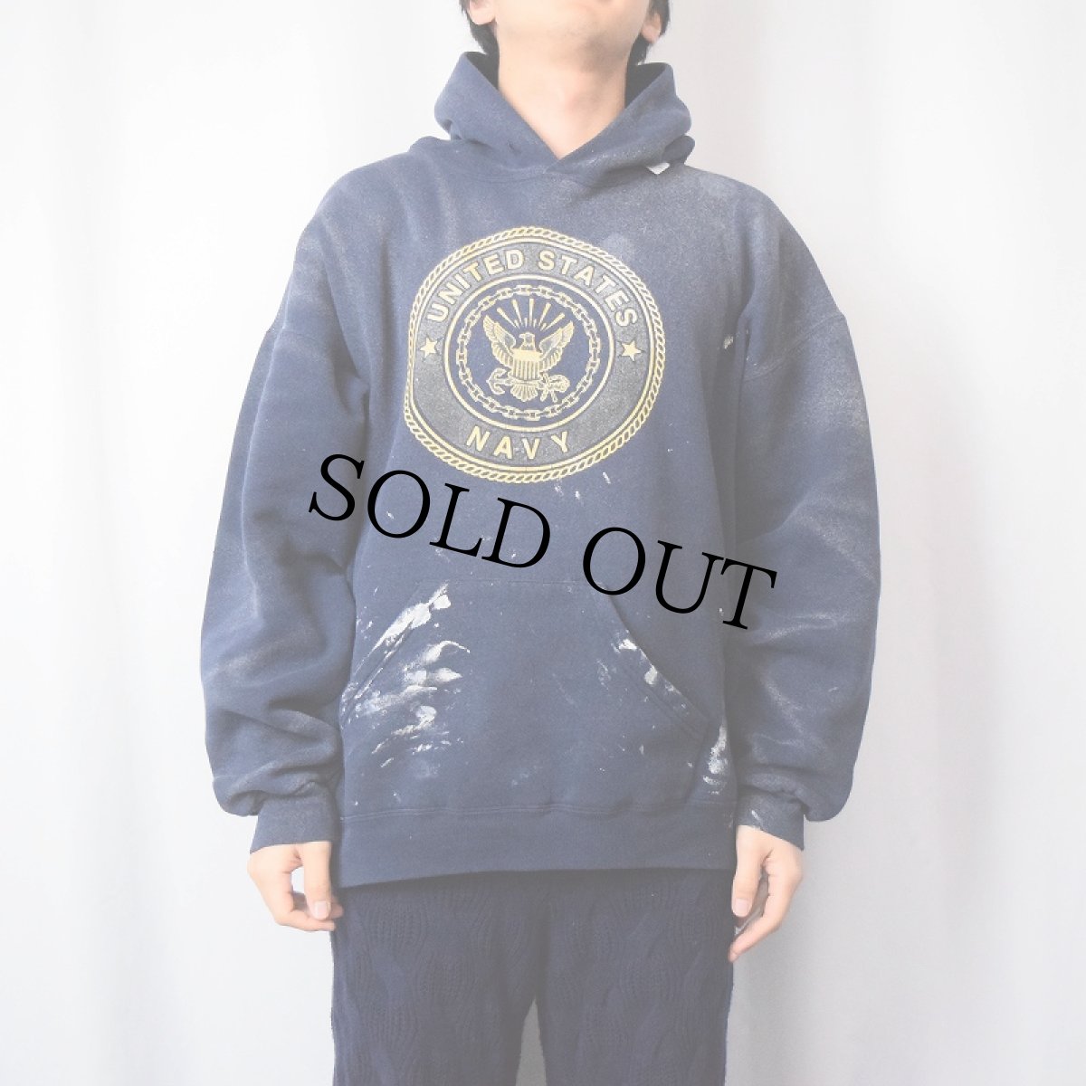 画像2: 90's SOFFE USA製 "U.S.NAVY" ペンキペイント スウェットフーディー XL (2)
