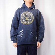 画像2: 90's SOFFE USA製 "U.S.NAVY" ペンキペイント スウェットフーディー XL (2)