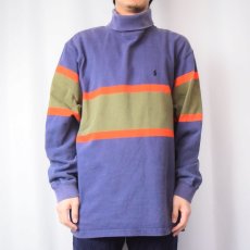 画像2: POLO Ralph Lauren ロゴ刺繍 ボーダー柄 タートルネックロンT L (2)