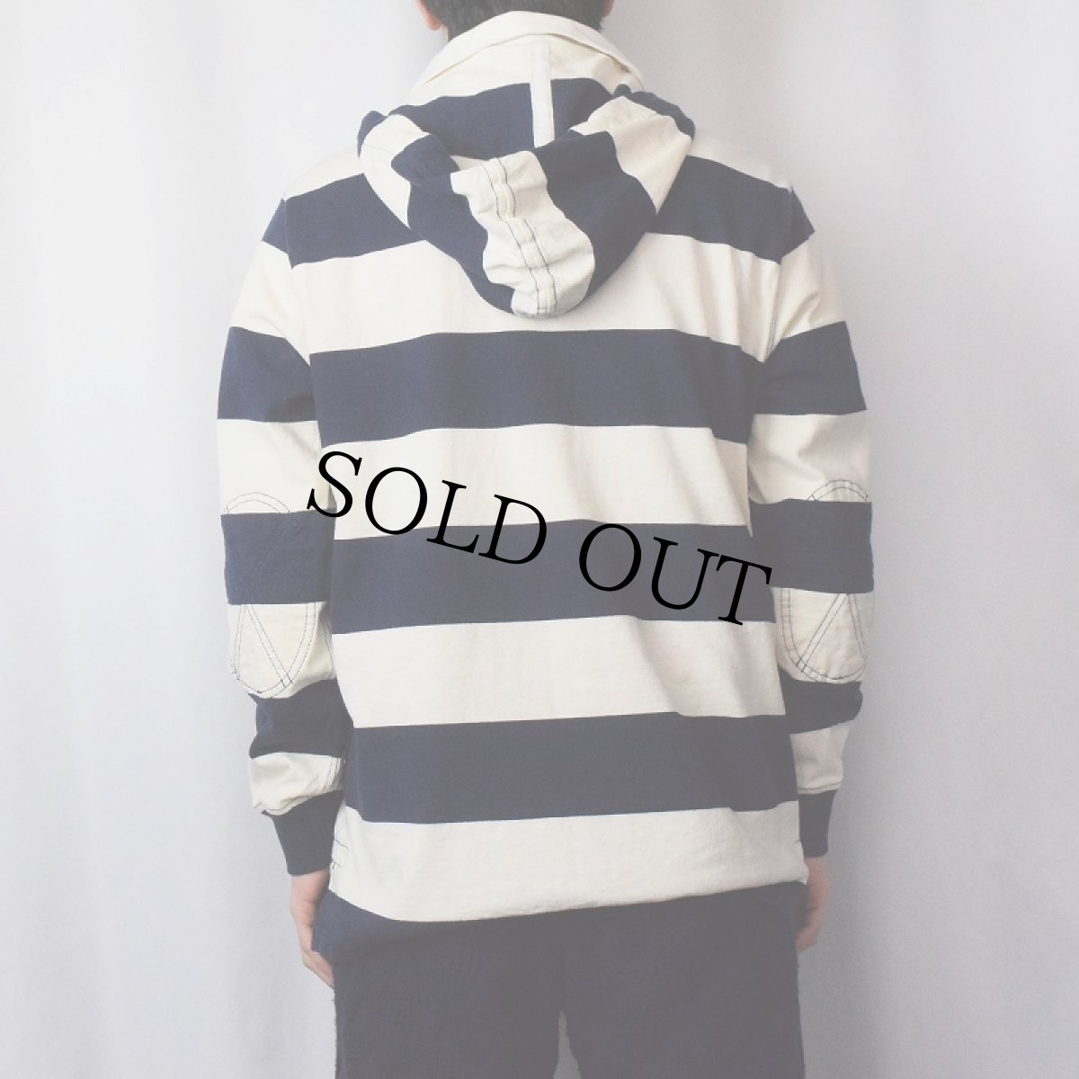 画像3: POLO Ralph Lauren ロゴ刺繍 ボーダー柄 フード付きラガーシャツ M (3)