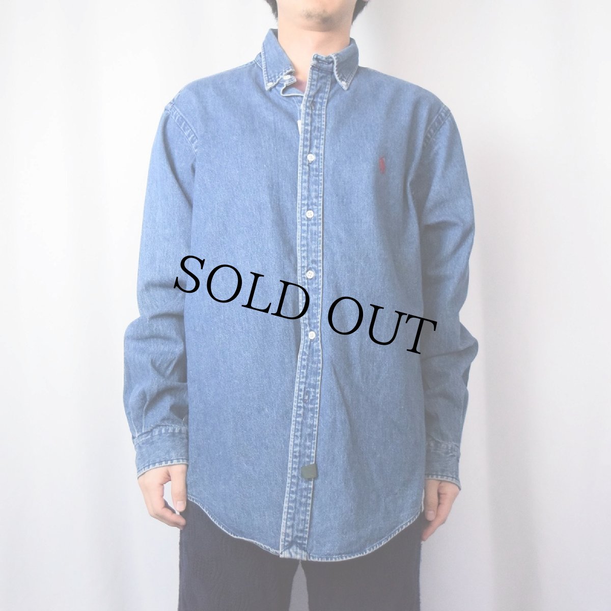 画像2: 80〜90's Ralph Lauren POLO COUNTRY ボタンダウン デニムシャツ L (2)