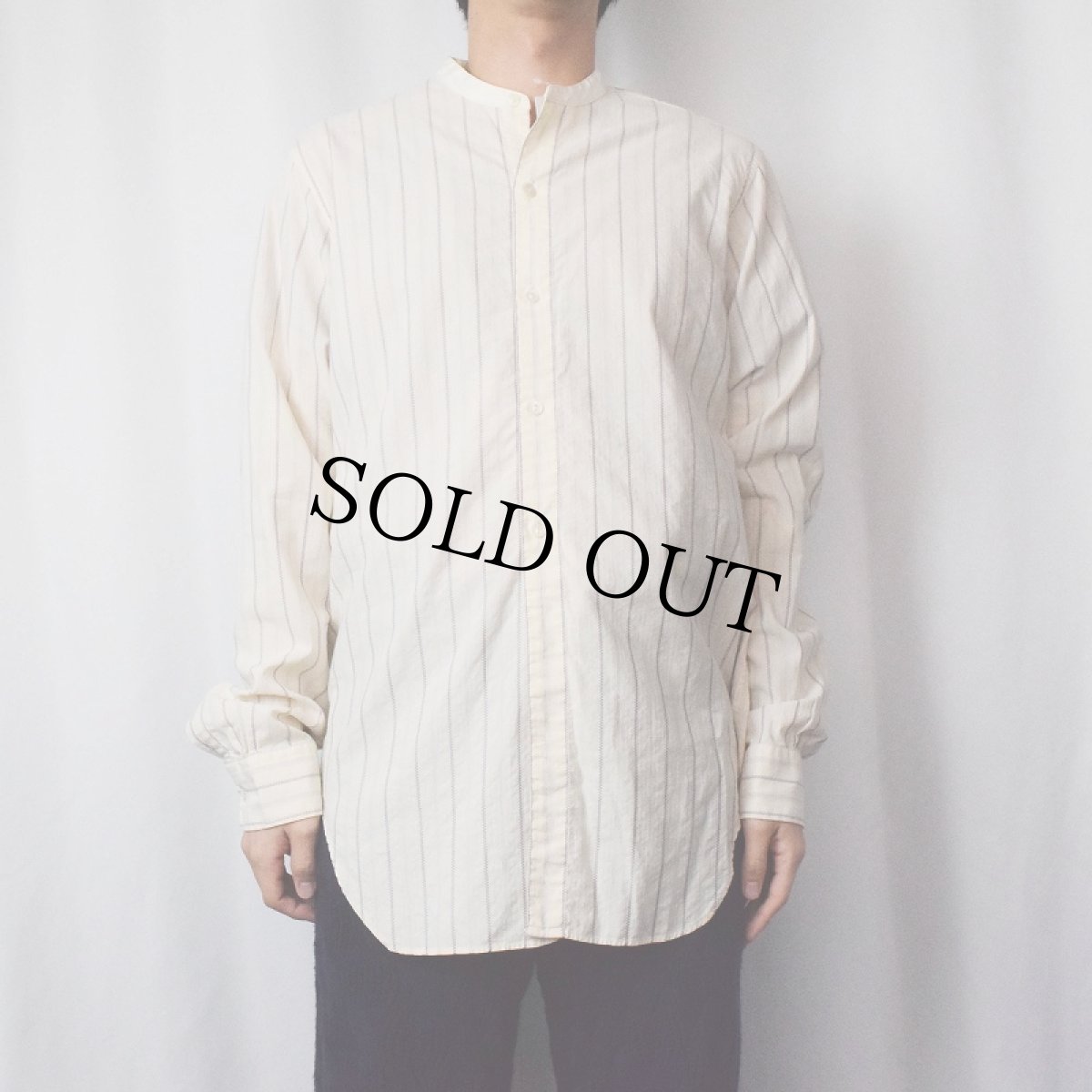 画像2: POLO Ralph Lauren "QUINCY BAND" マチ付き ドビーストライプ織 バンドカラーコットンシャツ M (2)