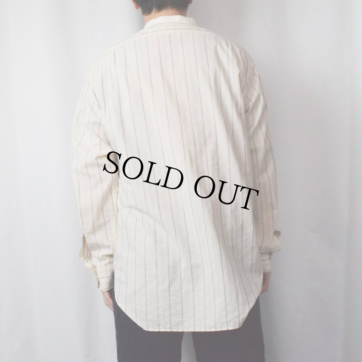 画像3: POLO Ralph Lauren "QUINCY BAND" マチ付き ドビーストライプ織 バンドカラーコットンシャツ M (3)