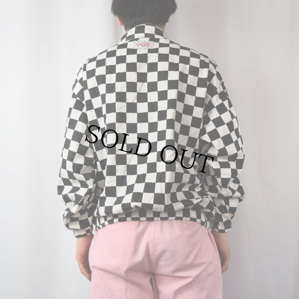 画像3: 80's USA製 チェッカー柄 ロゴ刺繍 コットンレーシングジャケット M (3)