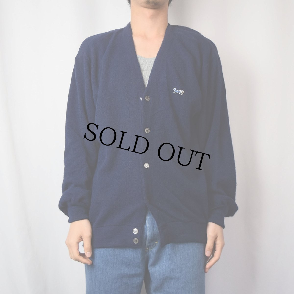 画像2: 80's The Fox JCPenney USA製 アクリルニットカーディガン NAVY L (2)