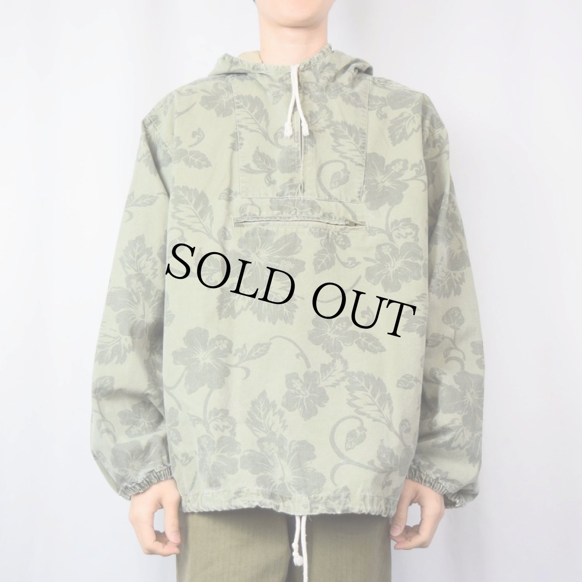 画像2: OLD NAVY ハイビスカス柄 コットンアノラックパーカー XL (2)