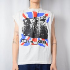 画像2: 90's Sex Pistols "God Save The Queen" ハードコアパンクバンド  ハンドプリント カットオフスリーブTシャツ XL (2)