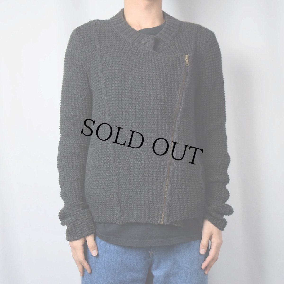 画像2: Calvin Klein コットン×アクリル 斜めジップ ニットジャケット L (2)