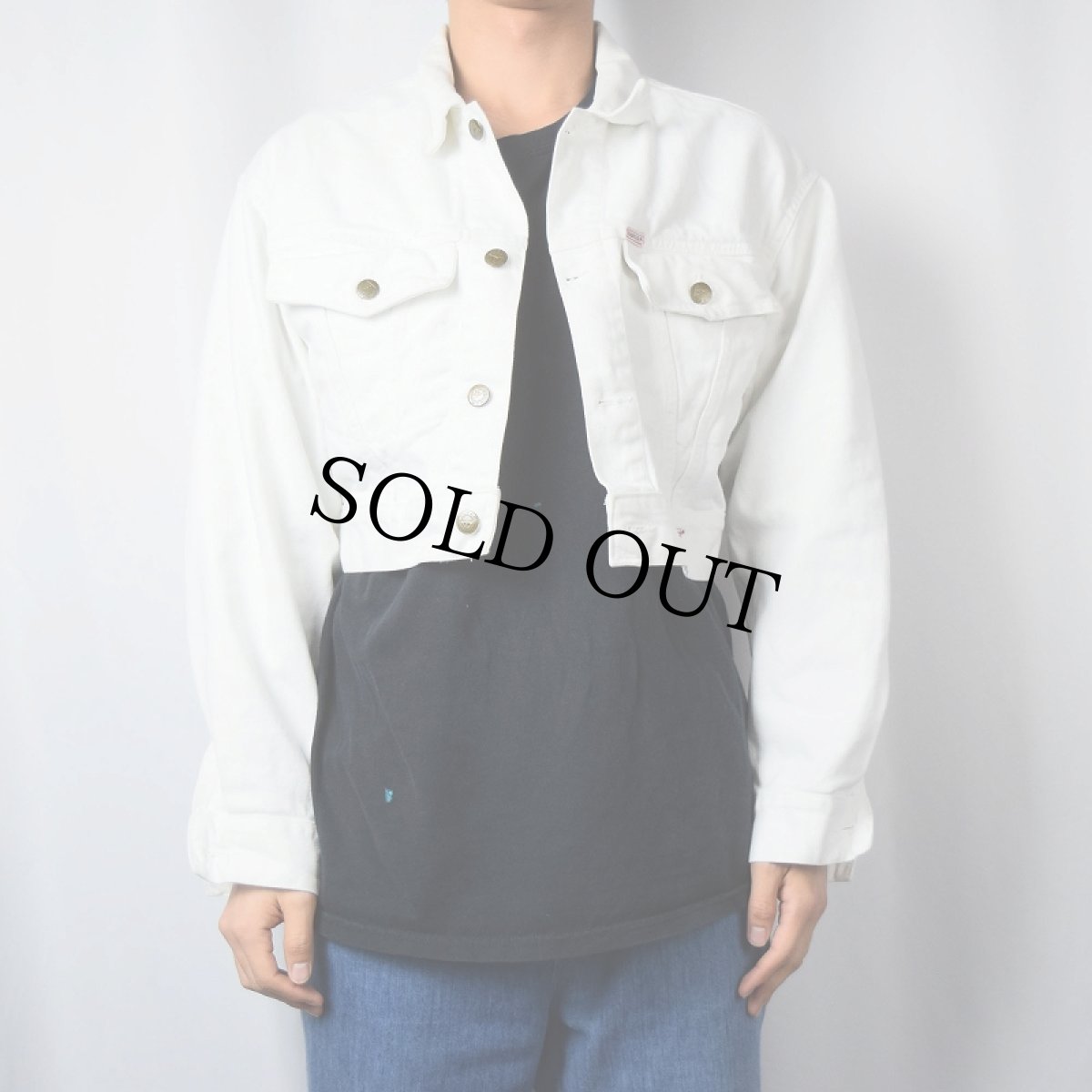 画像2: 90's GUESS by GEORGES MARCIANO クロップドホワイトデニムジャケット M (2)