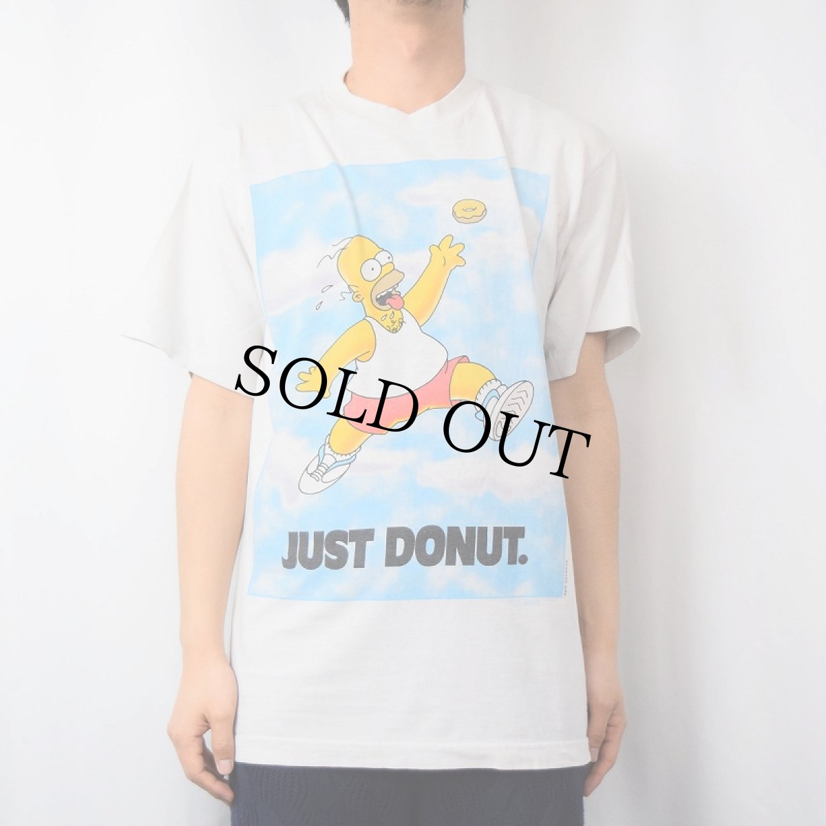 画像2: 【SALE】 90's THE SIMPSONS USA製 "JUST DONUT." キャラクターパロディプリントTシャツ M (2)
