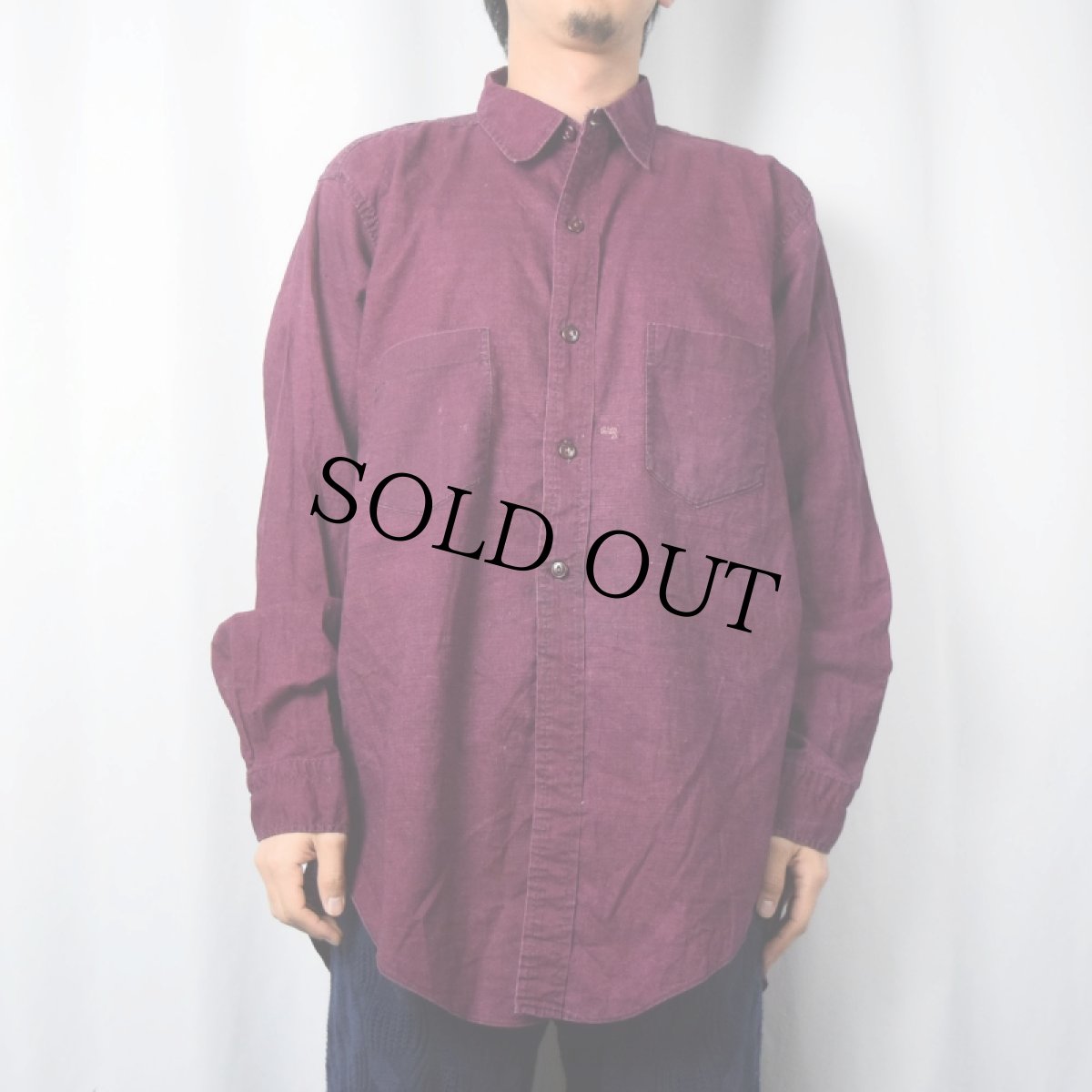 画像2: 40's マチ付き×猫目ボタン シャンブレーシャツ (2)