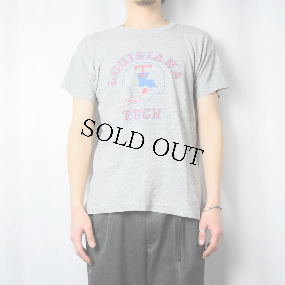 画像2: 80's Champion USA製 トリコタグ 88/12 "LOUISIANA" 染み込みプリントTシャツ L (2)