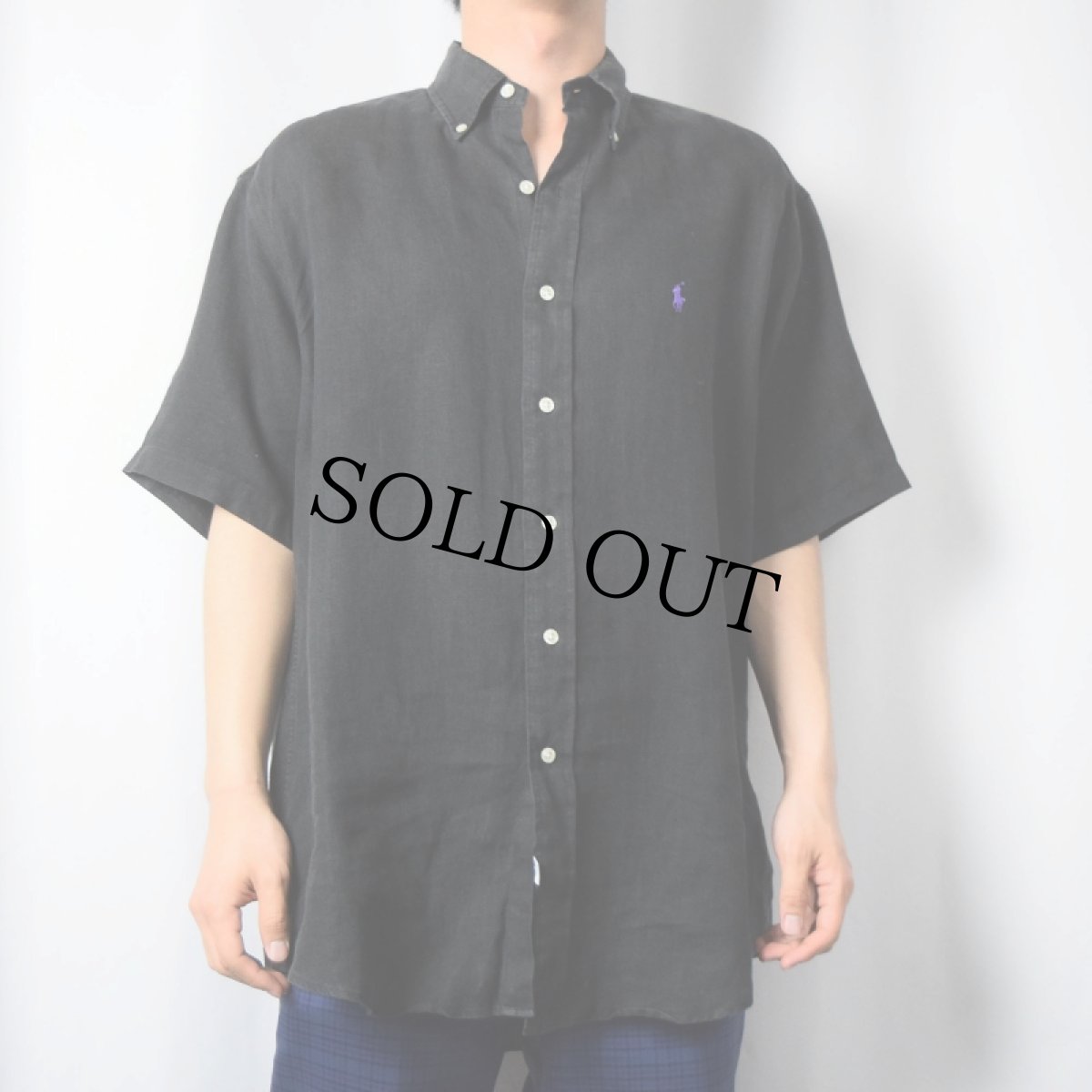 画像2: Ralph Lauren "BLAKE" リネンボタンダウンシャツ BLACK M (2)