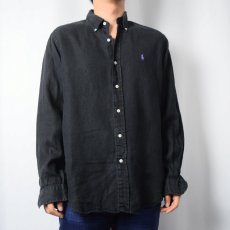 画像2: Ralph Lauren "CLASSIC FIT" リネンボタンダウンシャツ BLACK M (2)