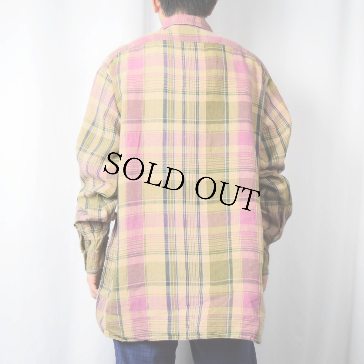 画像3: POLO Ralph Lauren チェック柄 チンスト×マチ付き リネンシャツ L (3)