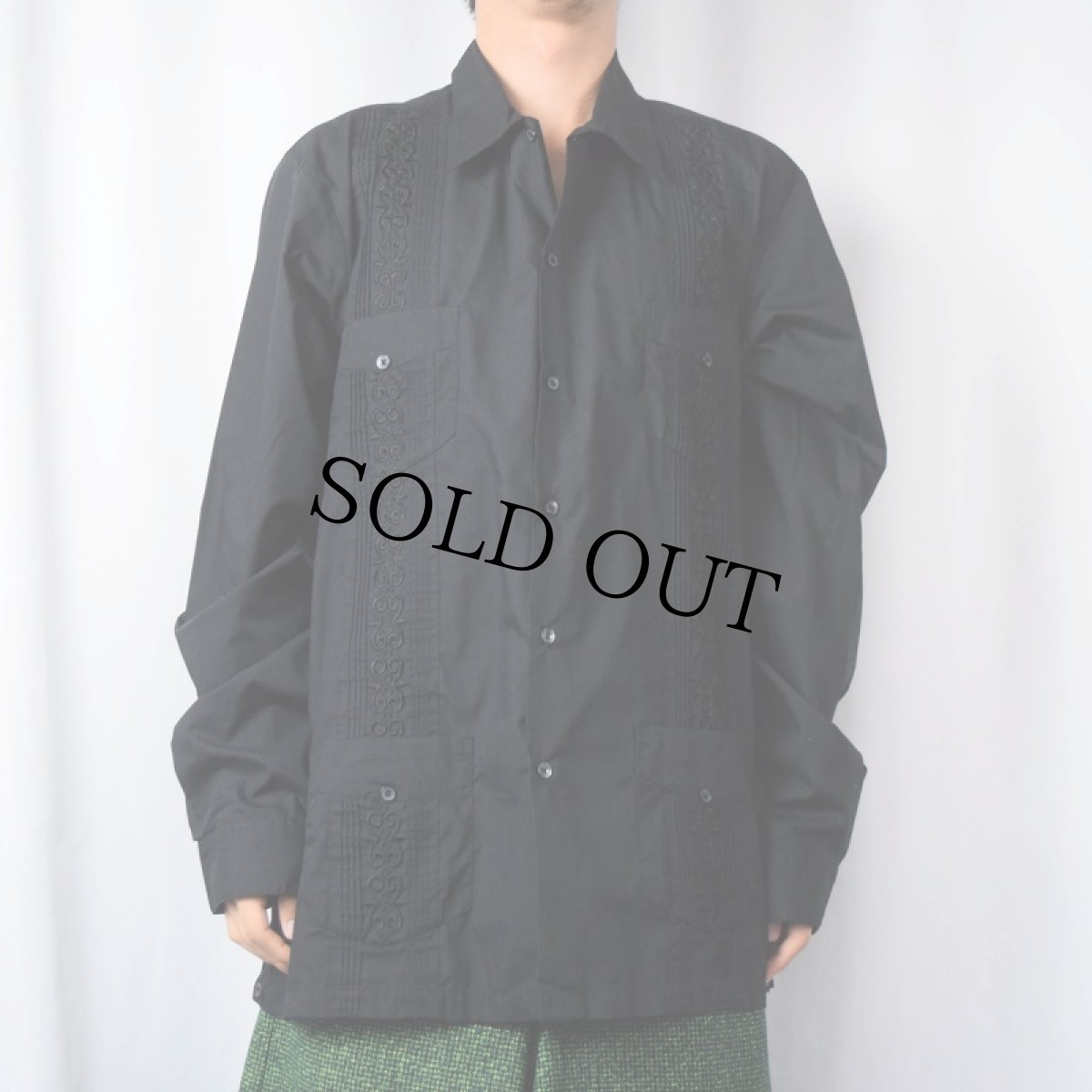 画像2: TropiCool ポリ×コットン 長袖キューバシャツ BLACK (2)