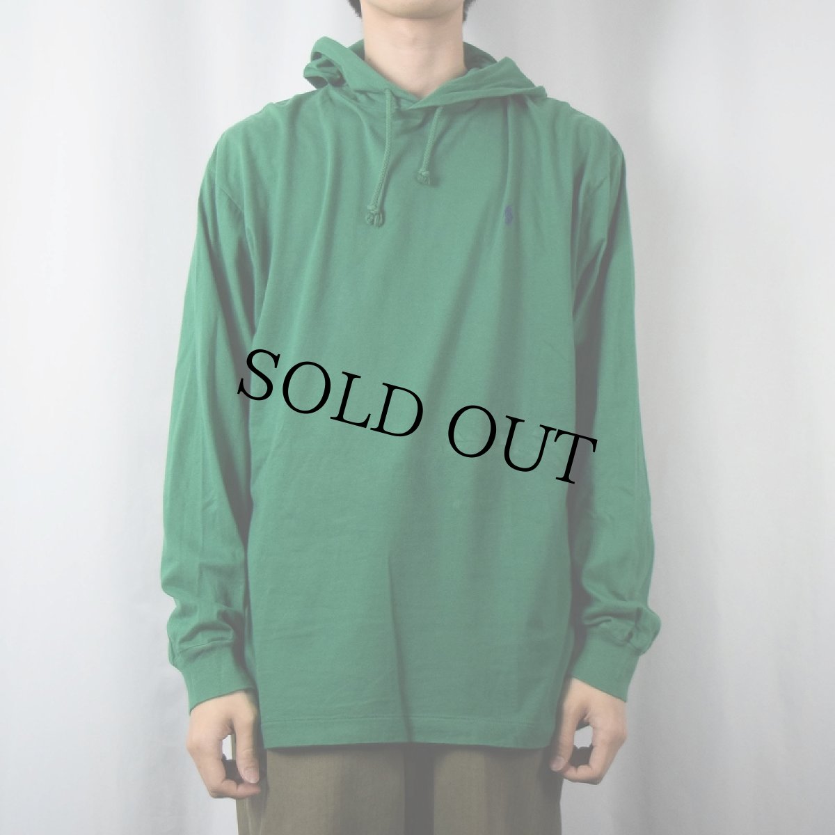 画像2: 90's POLO Ralph Lauren USA製 ロゴ刺繍 フード付きロンT M (2)