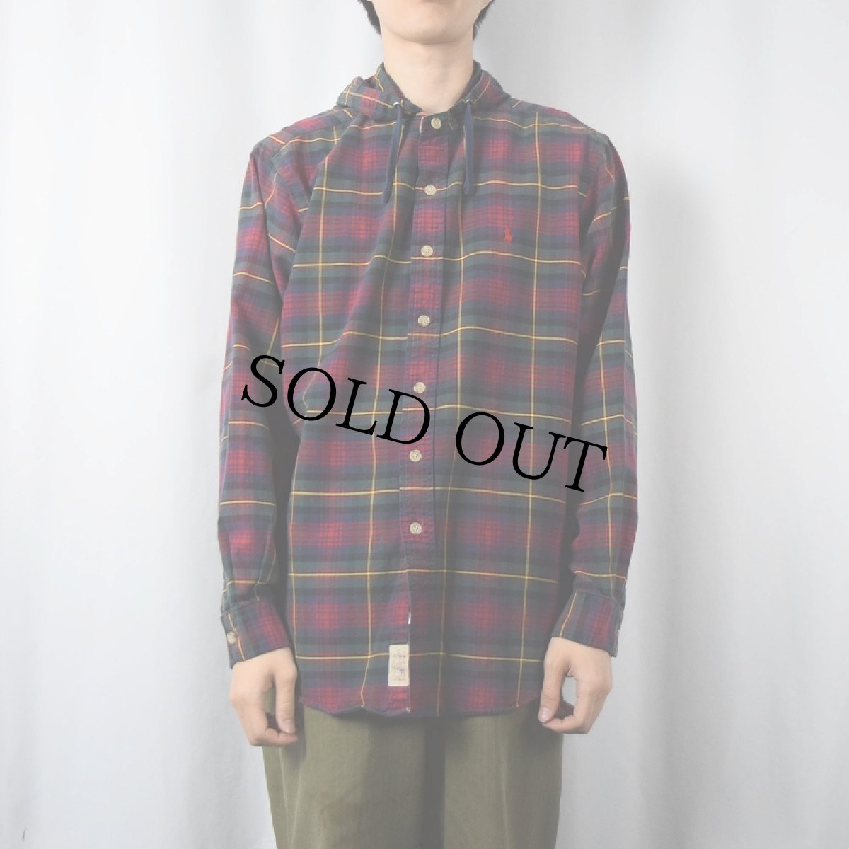 画像2: POLO Ralph Lauren チェック柄 フード付きコットンシャツ L (2)
