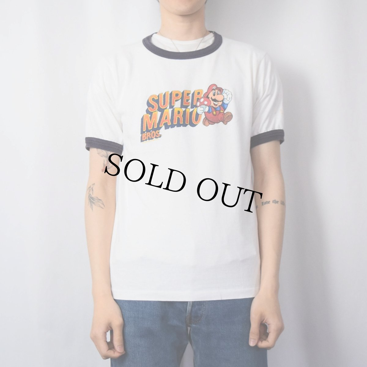 画像2: 90's SUPER MARIO BROS. USA製 ゲームキャラクタープリント リンガーTシャツ M (2)