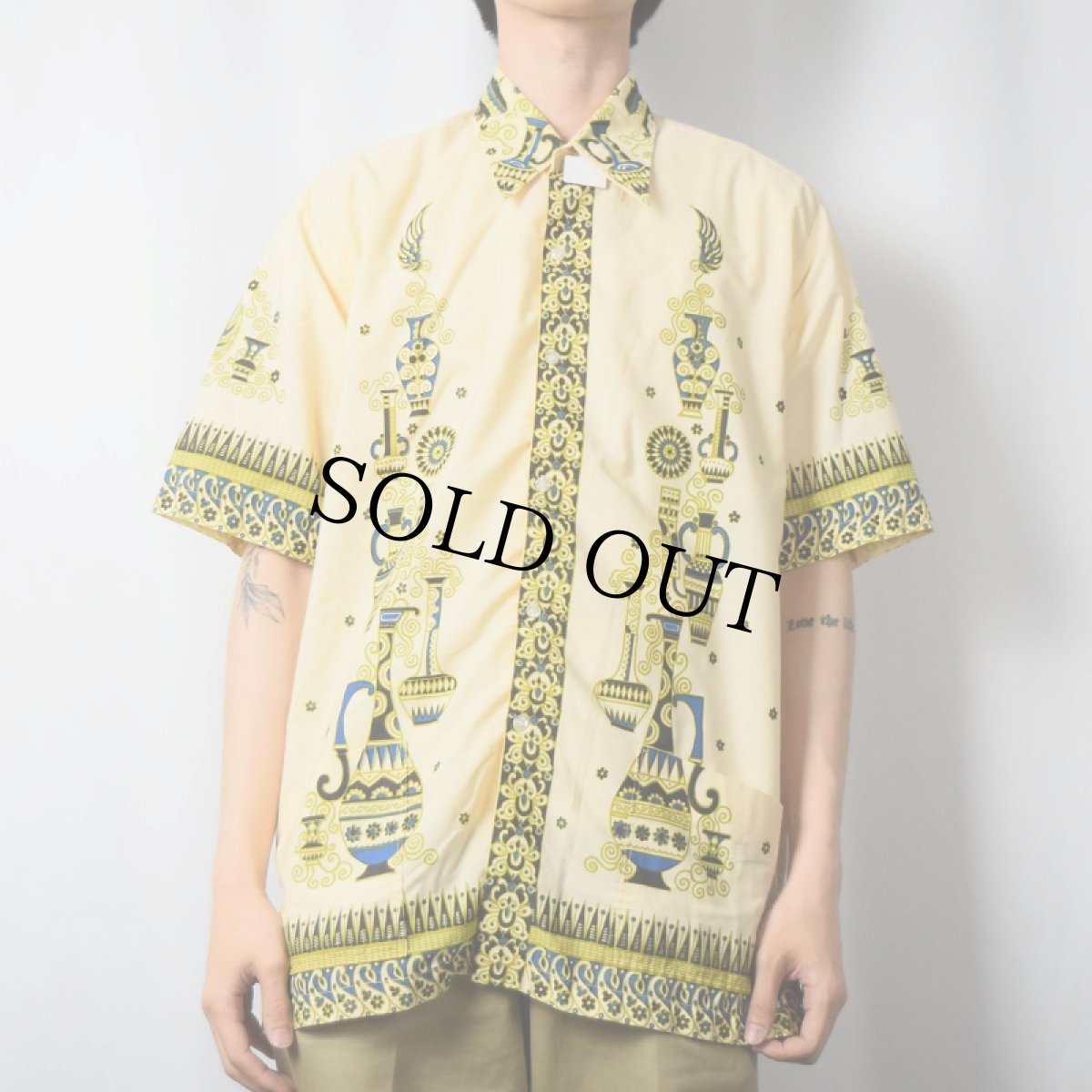 画像2: 70's BATIL KERIS オリエンタル柄 コットンポリシャツ XL (2)