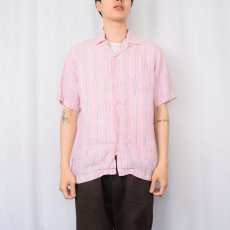 画像2: POLO Ralph Lauren "CALDWELL" リネン ストライプ柄オープンカラーシャツ S (2)
