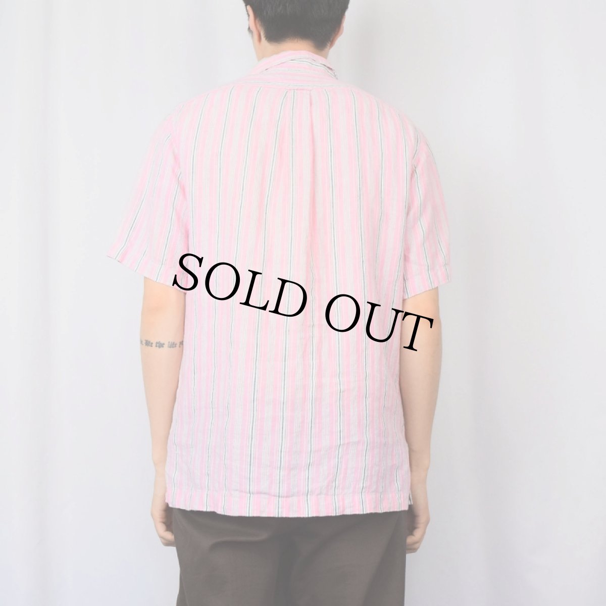 画像3: POLO Ralph Lauren "CALDWELL" リネン ストライプ柄オープンカラーシャツ S (3)