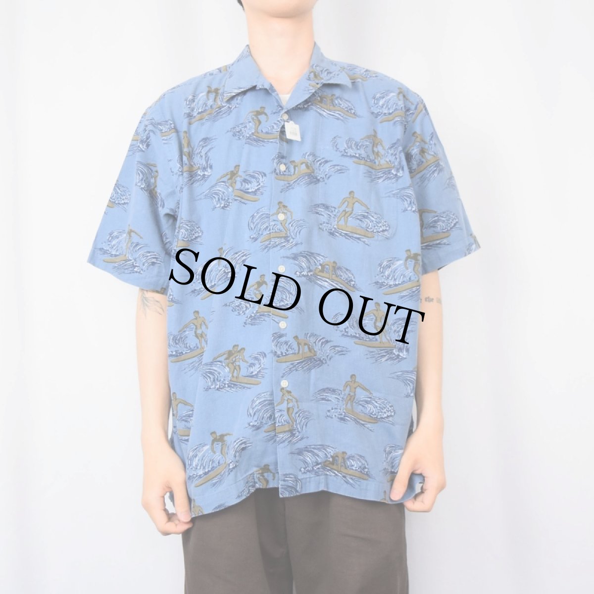 画像2: POLO Ralph Lauren "CLAYTON" サーフ柄 コットンハワイアンシャツ L (2)