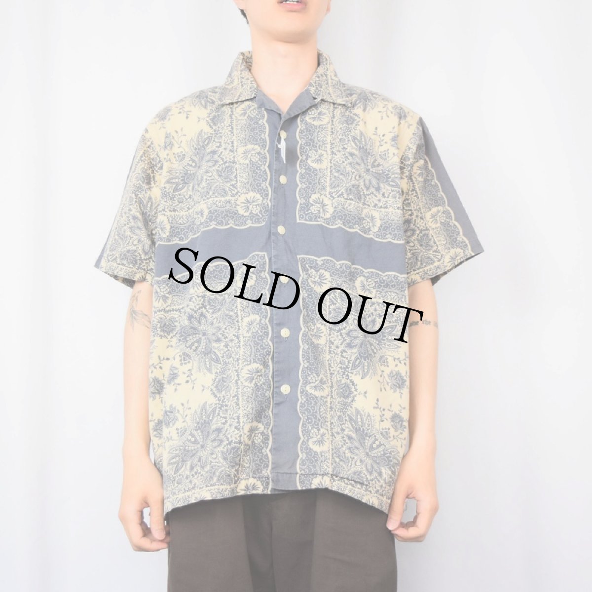 画像2: RLX POLO SPORT Ralph Lauren バンダナ柄 コットンオープンカラーシャツ L (2)