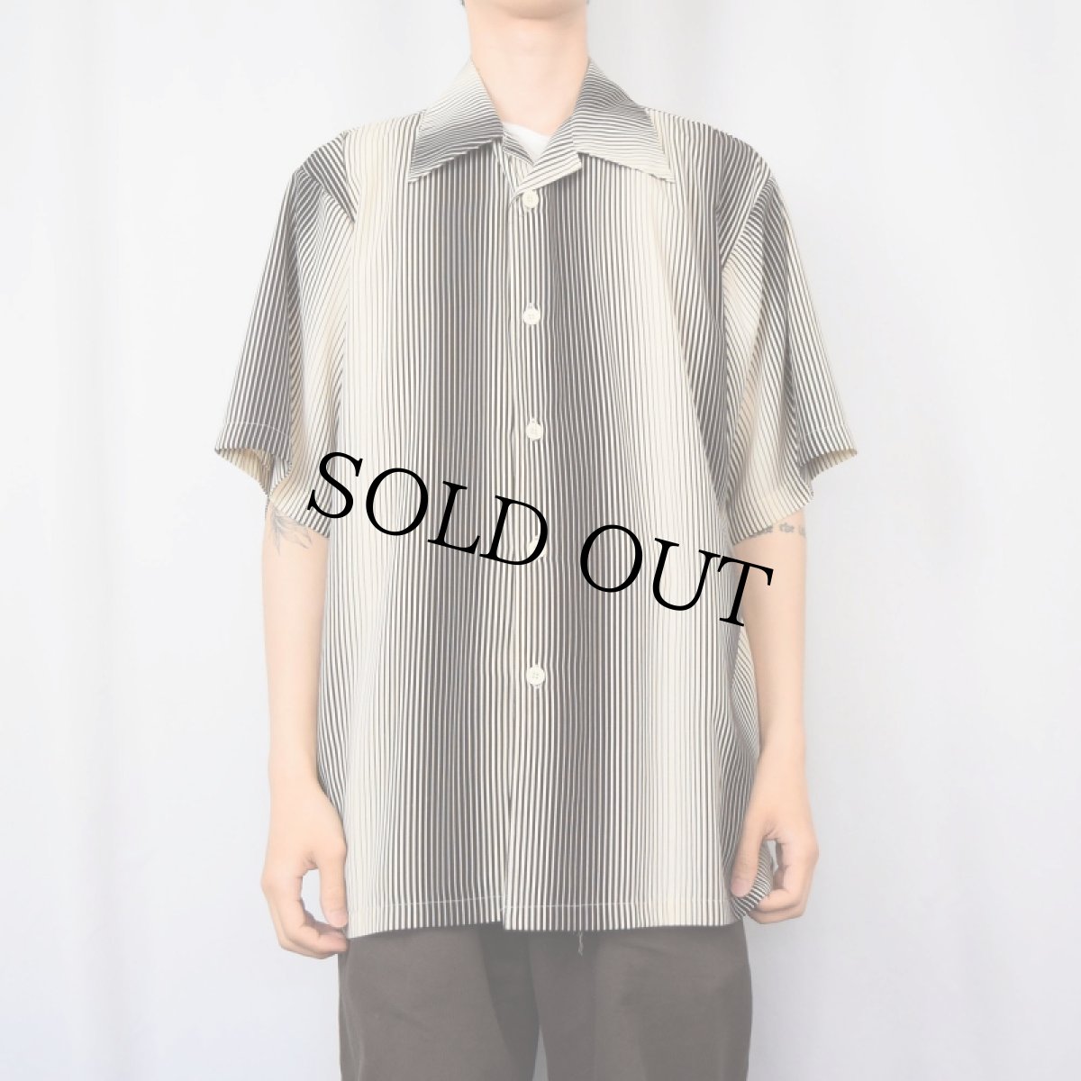 画像2: ストライプ柄 デザインオープンカラーシャツ L (2)