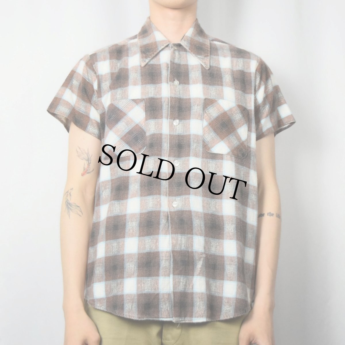 画像2: 70's Donlin チェック柄 プリントネルシャツ M (2)