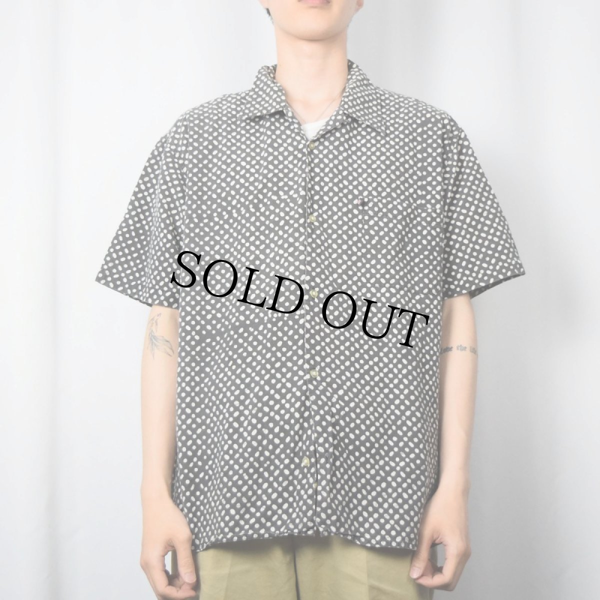 画像2: POLO JEANS CO. Ralph Lauren ドット柄 コットンオープンカラーシャツ L (2)