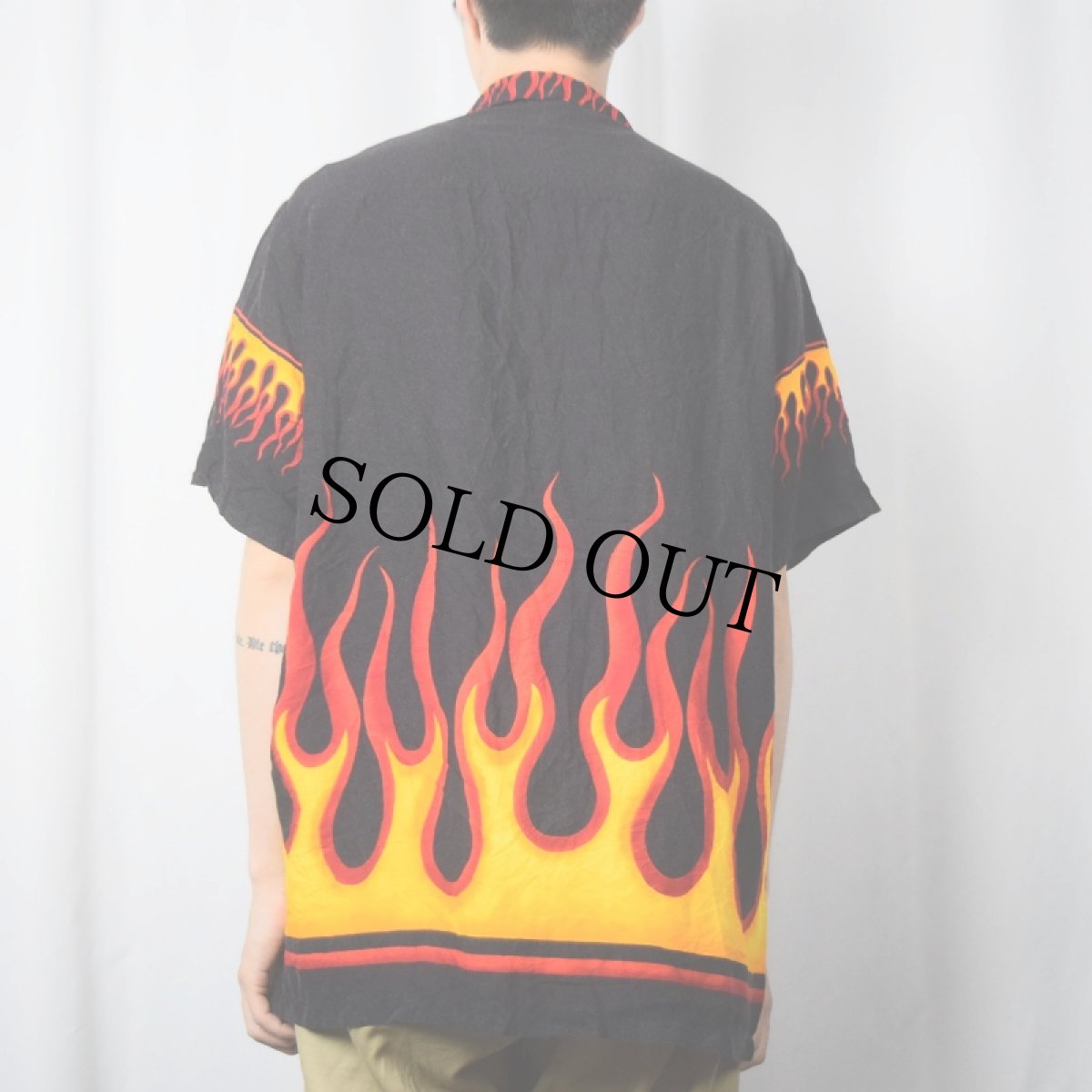 画像3: FLAME WEAR ファイヤーパターン レーヨンオープンカラーシャツ XL (3)
