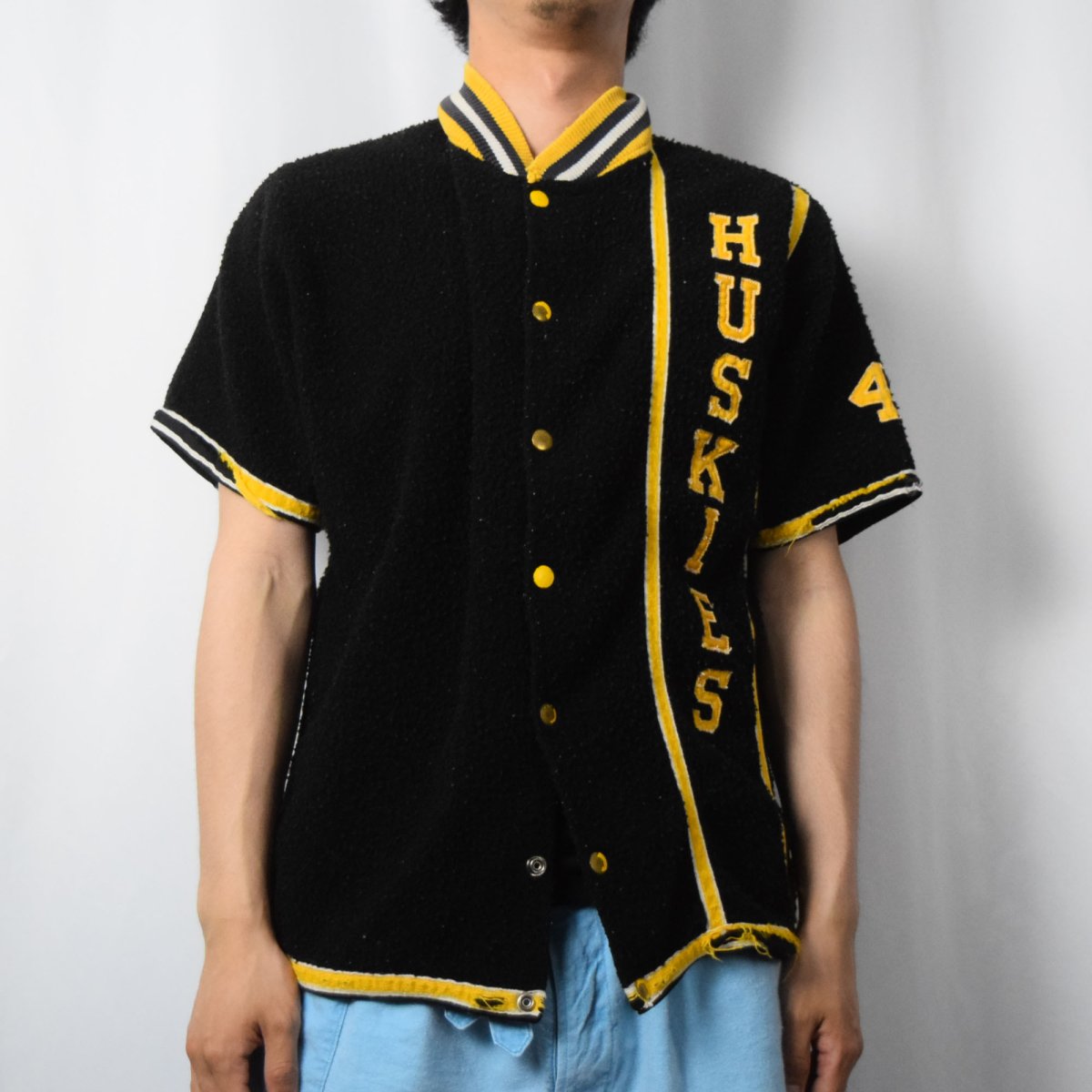 画像2: 【SALE】 60's SPORTS CENTER "HUSKIES" 半袖スタジャン 40 (2)
