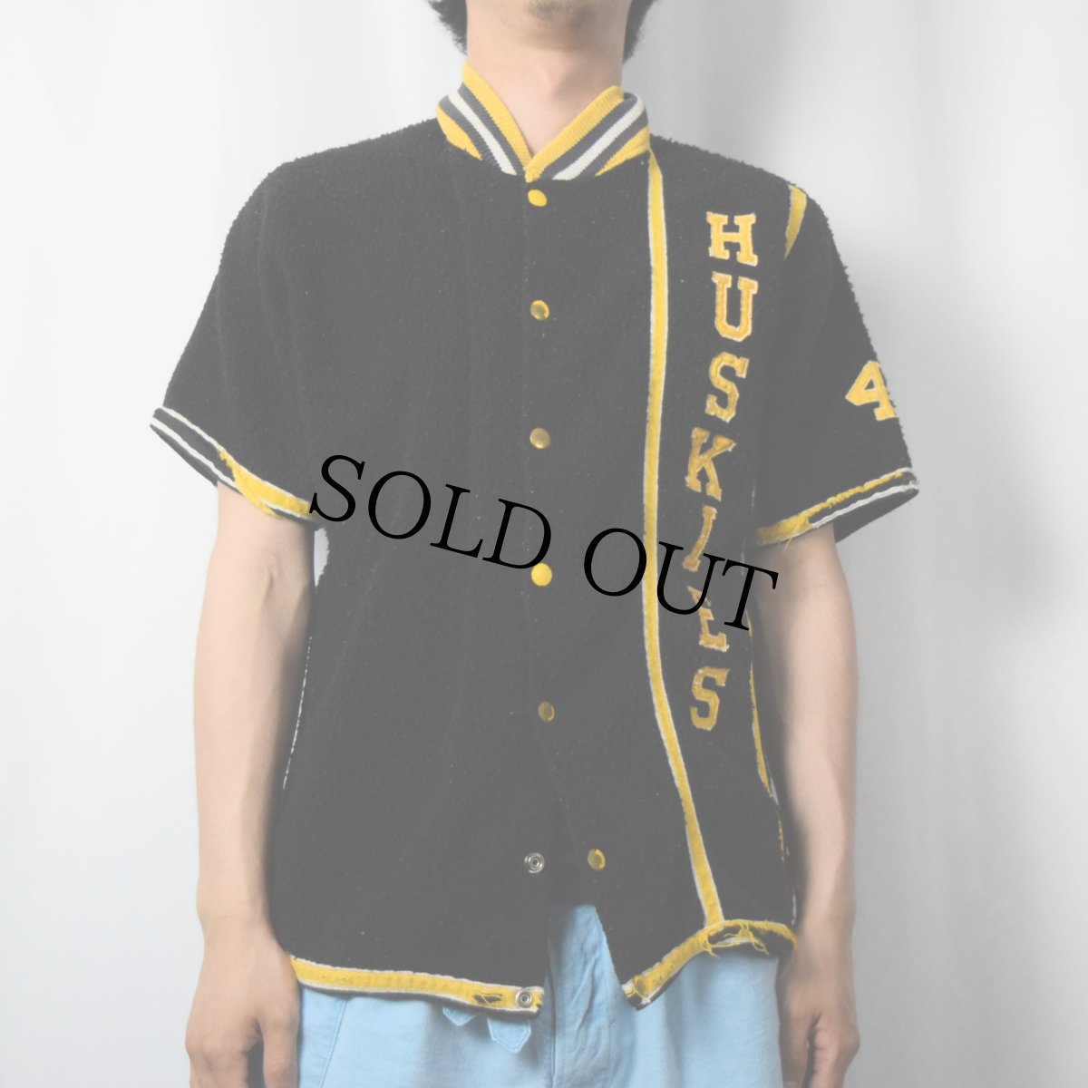 画像2: 【SALE】 60's SPORTS CENTER "HUSKIES" 半袖スタジャン 40 (2)
