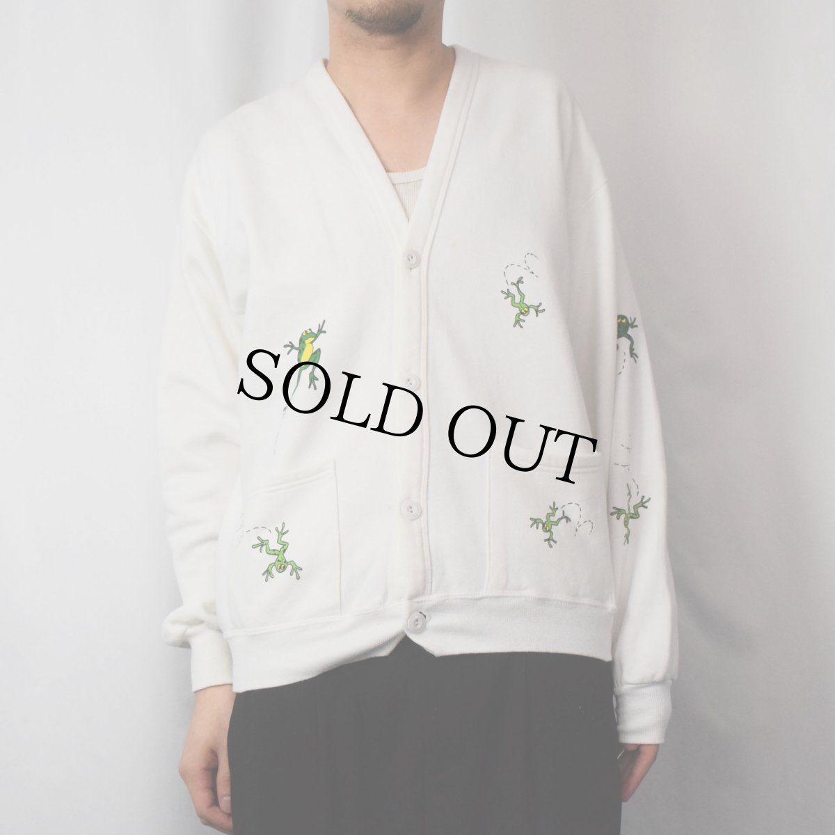 画像3: 90's USA製 カエルプリント スウェットカーディガン ONE SIZE (3)