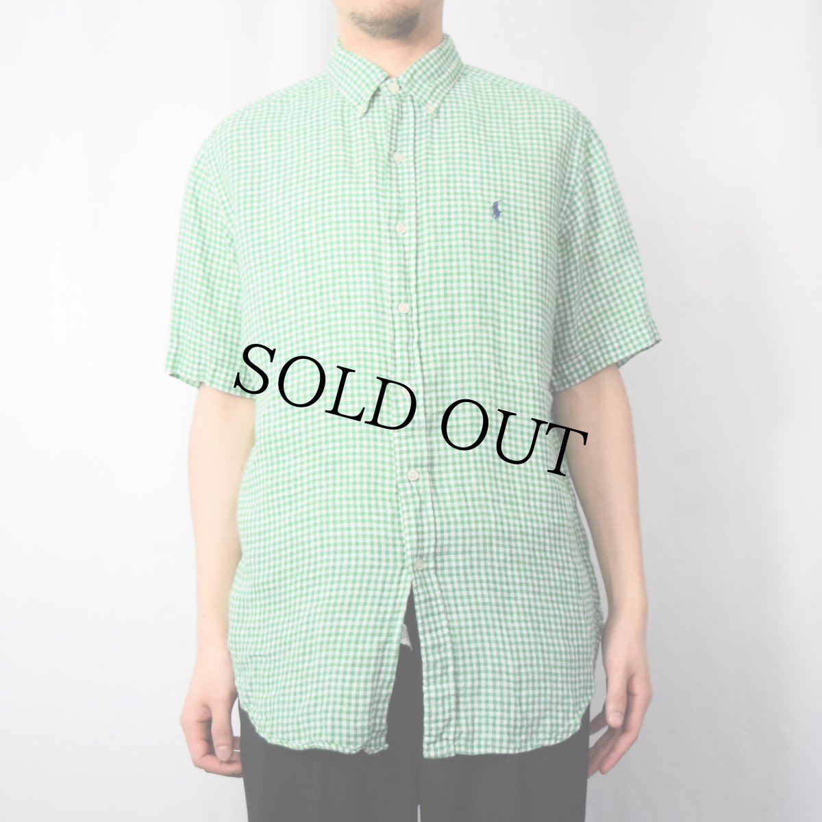 画像2: Ralph Lauren "CLASSIC FIT" ギンガムチェック柄 リネンボタンダウンシャツ L (2)