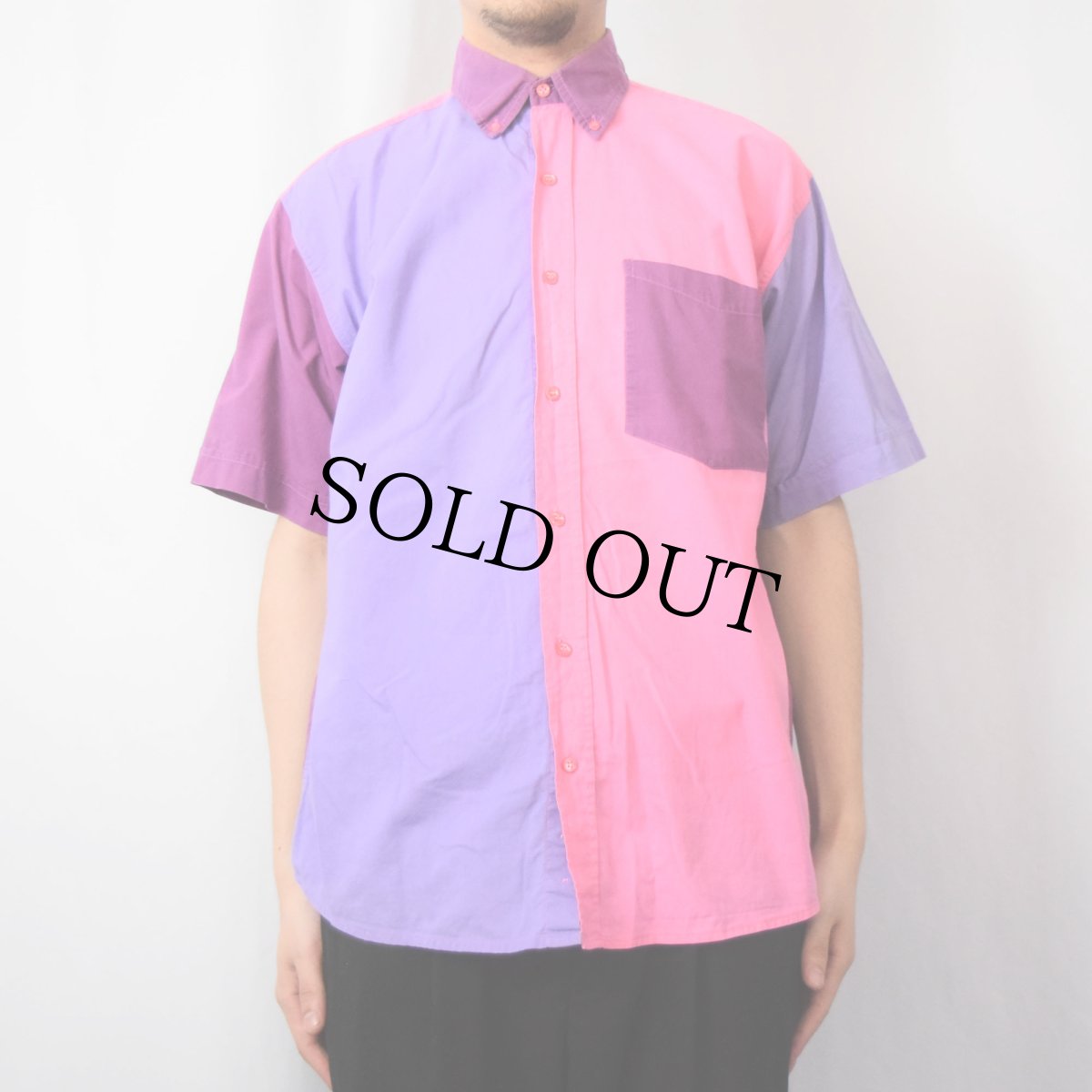 画像2: CICERONE COMPANY クレイジーパターン コットンボタンダウンシャツ S (2)