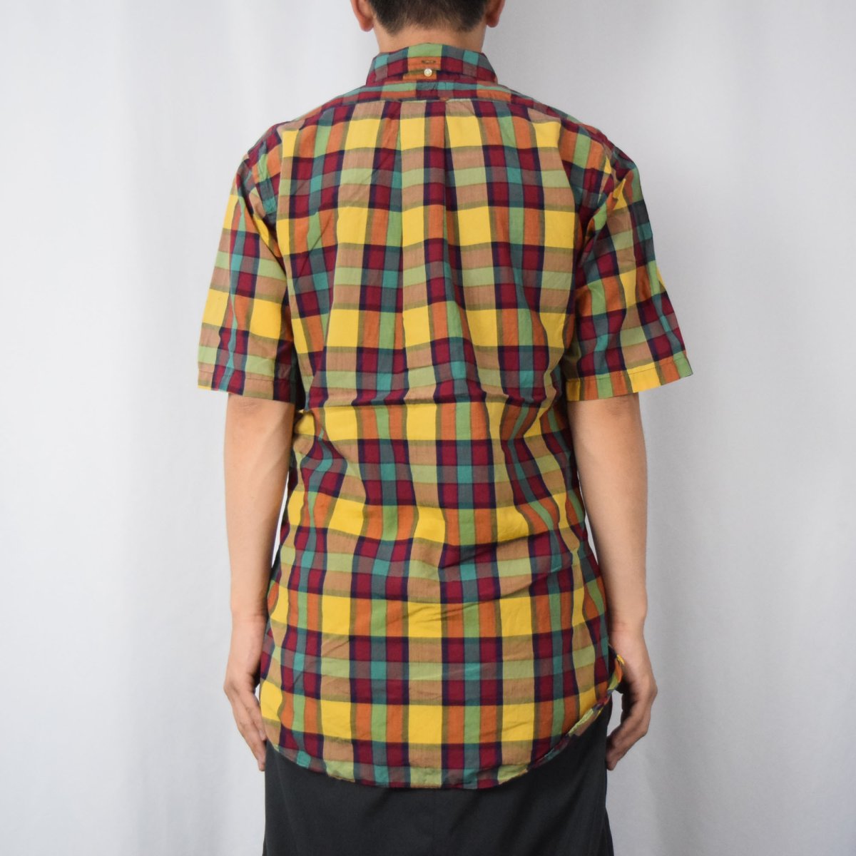 画像3: 60〜70's チェック柄 マチ付き コットンボタンダウンシャツ S (3)