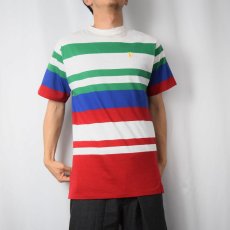 画像2: 【SALE】 90's POLO Ralph Lauen USA製 マルチボーダー柄 ロゴ刺繍Tシャツ (2)