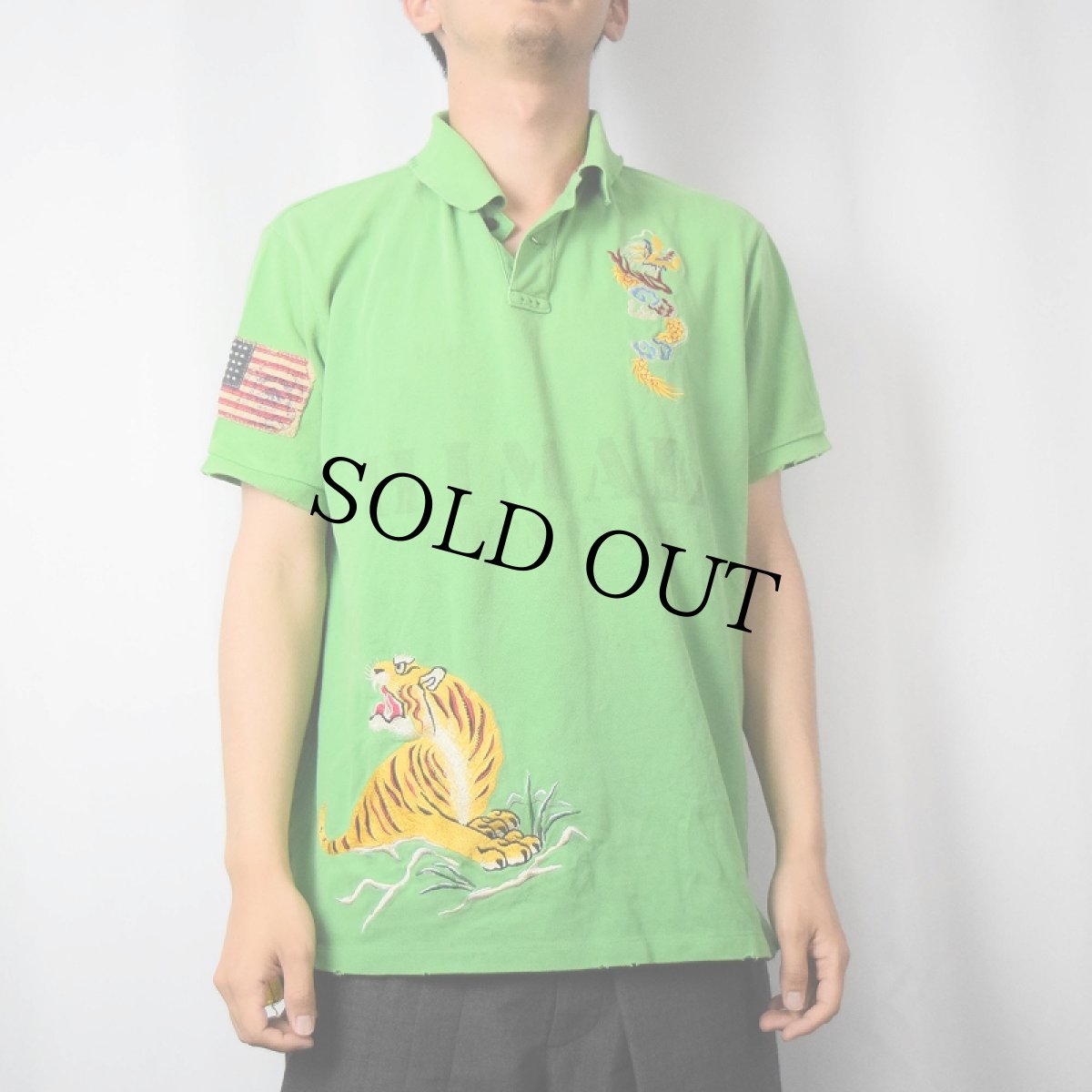 画像2: POLO Ralph Lauren "CUSTOM FIT" 龍×虎刺繍 鹿の子ポロシャツ XL (2)