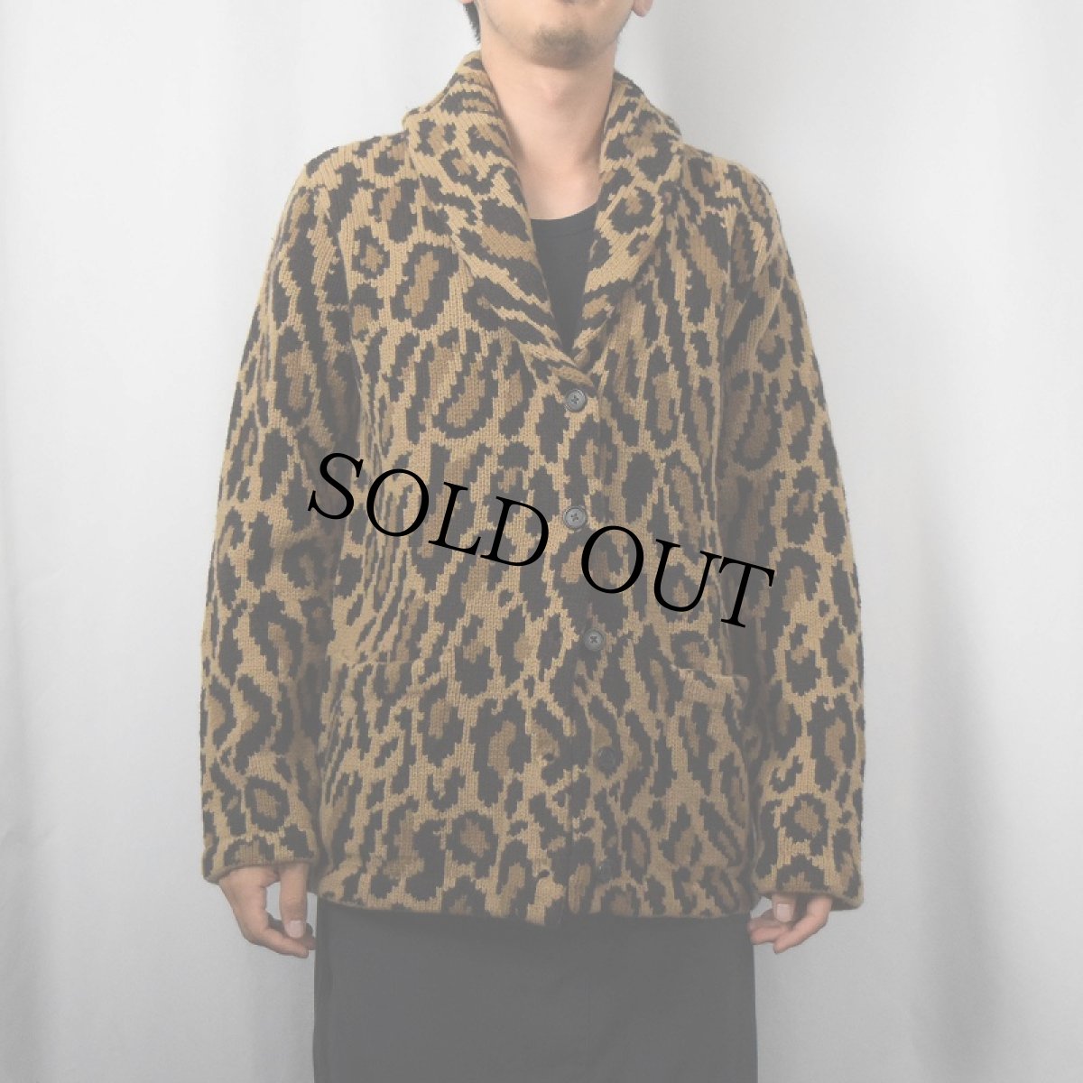 画像2: LAUREN RALPH LAUREN レオパード柄 ショールカラー ウールニットカーディガン M (2)