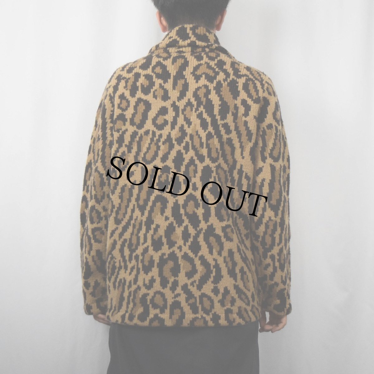 画像3: LAUREN RALPH LAUREN レオパード柄 ショールカラー ウールニットカーディガン M (3)