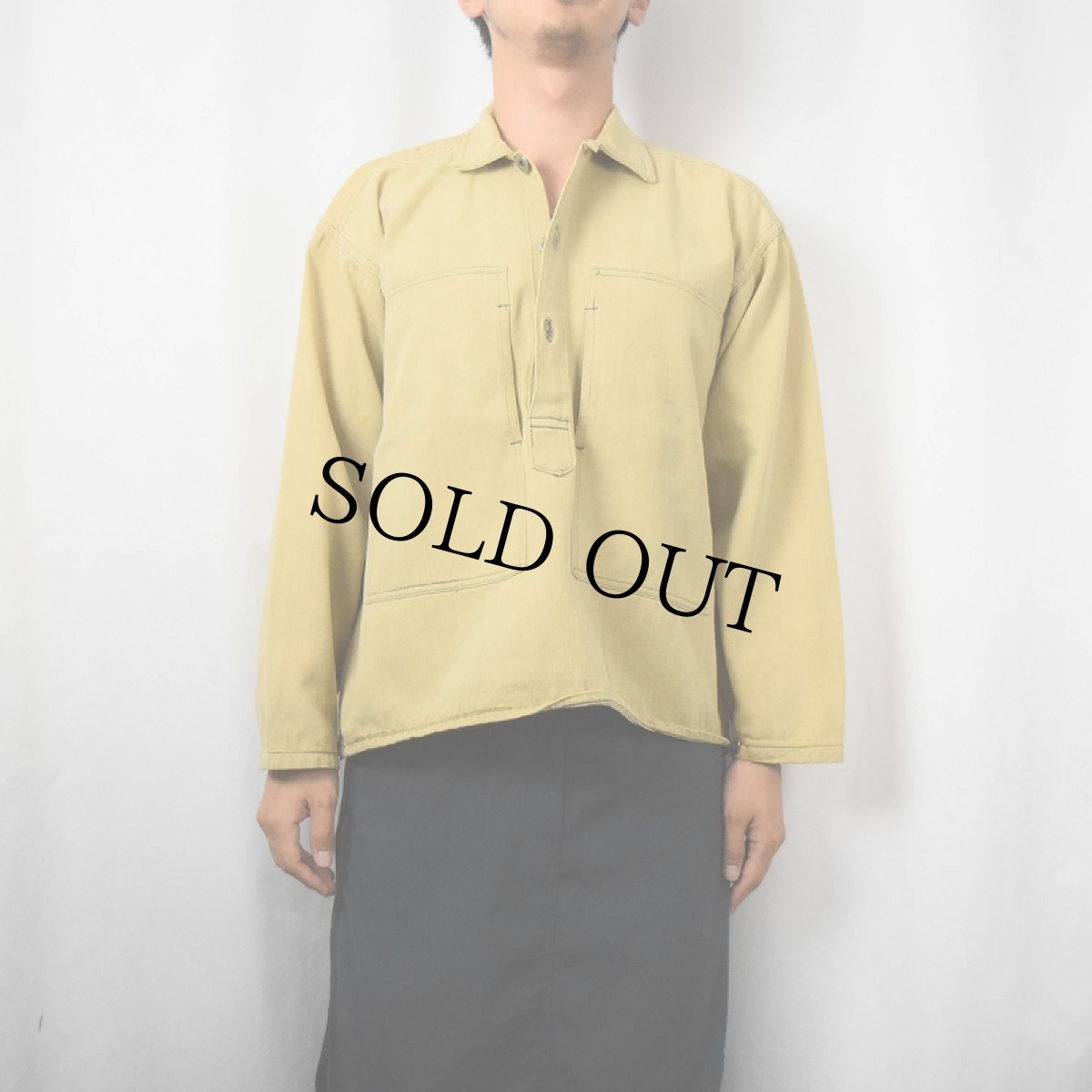 画像2: 20~30's WW1 U.S.ARMY BROWN DENIM JUMPER (2)