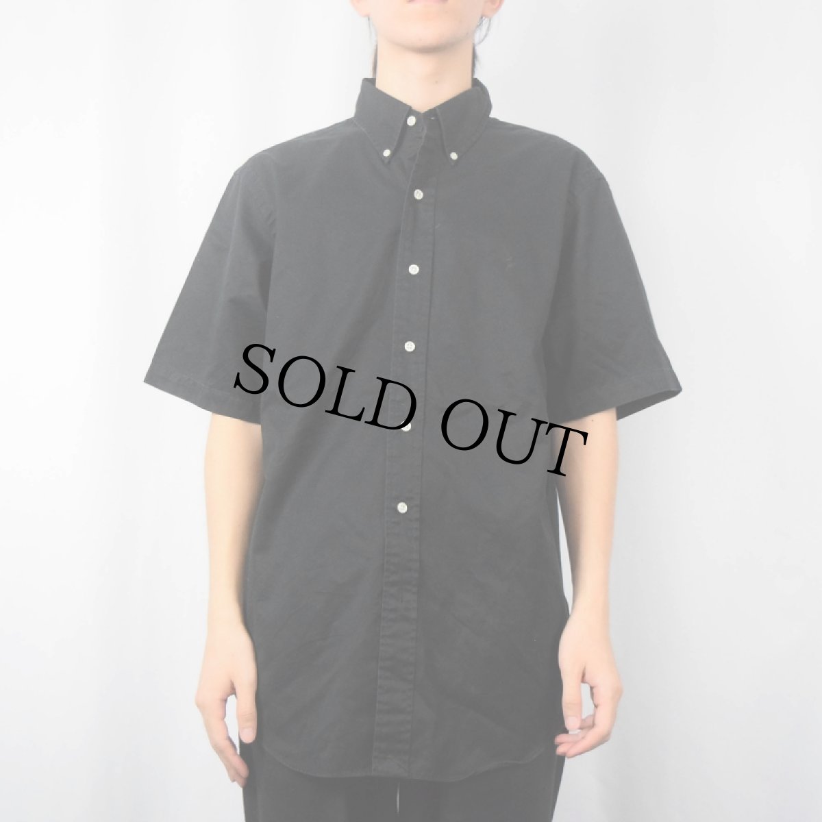 画像2: Ralph Lauren "CLASSIC FIT" ロゴ刺繍 ボタンダウンコットンシャツ BLACK L (2)