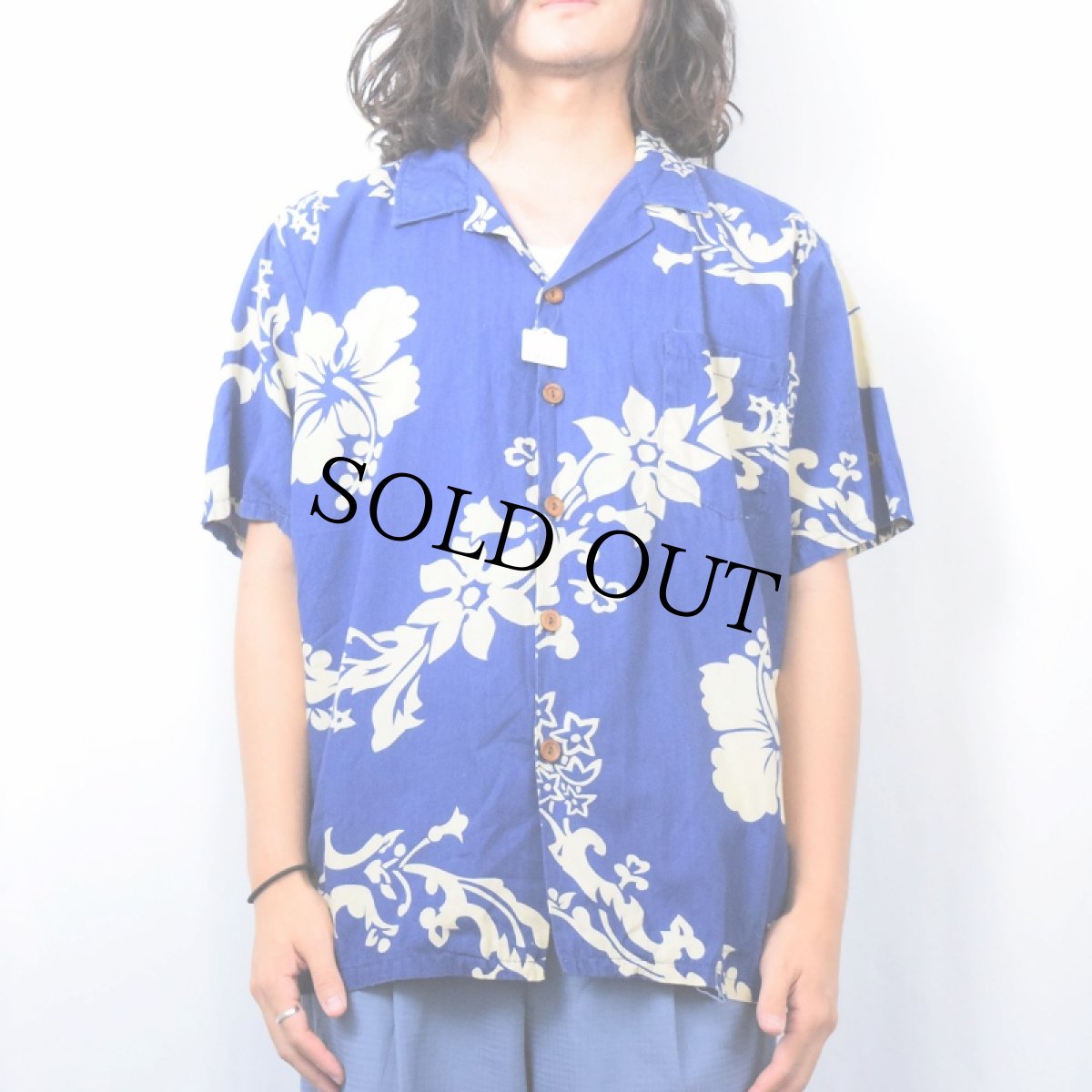 画像2: 70's Ocean Pacific ハイビスカス柄 コットンアロハシャツ L (2)